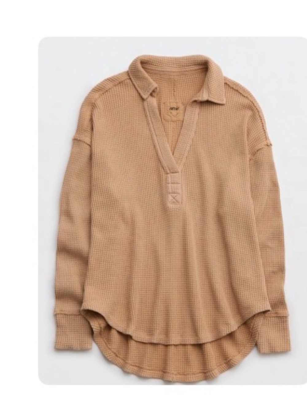aerie Kids Camel Waffle Polo Hoodie